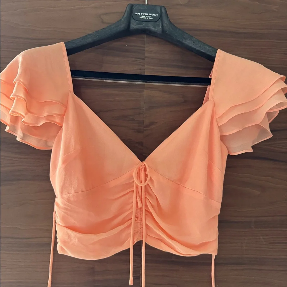 Privacy Please Peach Ruffle Sleeve Blouse - Picture 2 of 4